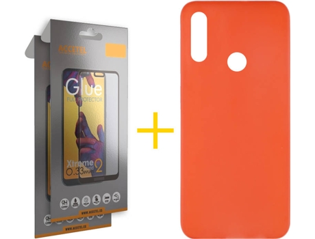 Kit Funda + 2 Protectores de Pantalla Huawei Y7 2019 ACCETEL Liso Rojo