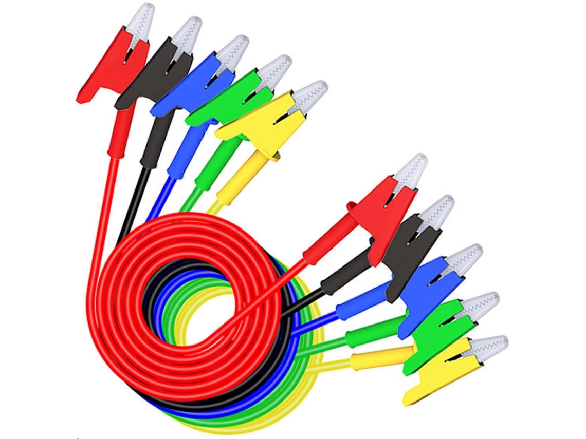 5 Cables De Prueba Con Pinza Cocodrilo Doble, 1m, 1000v, 15a, Cobre Y Pvc, Para Pruebas Eléctricas