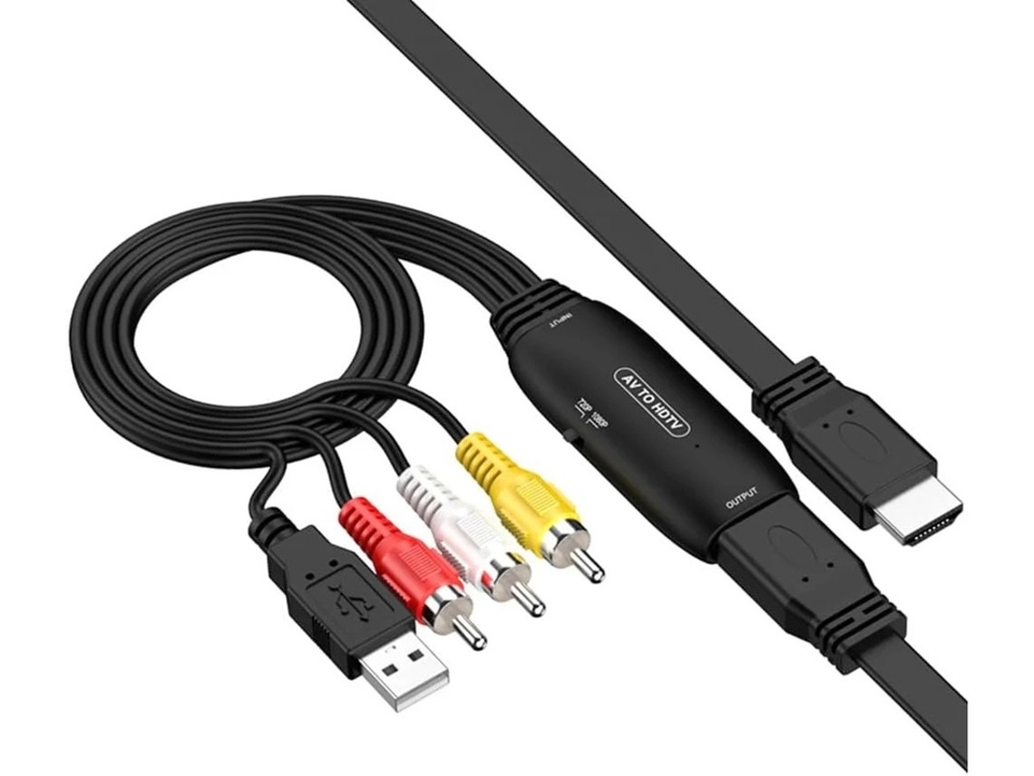 Adaptador convertidor RCA AV compuesto CVBS a HDMI 1080p con cables AV y HDMI incluidos. Compatible con Xbox, PS1/PS2/PS3 PAL/NTSC, Plug and Play. Yizhood