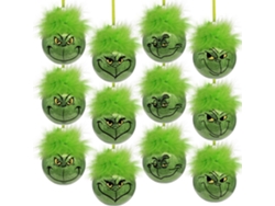 12 adornos navideños del Grinch – Decoraciones colgantes para el árbol en verde esponjoso