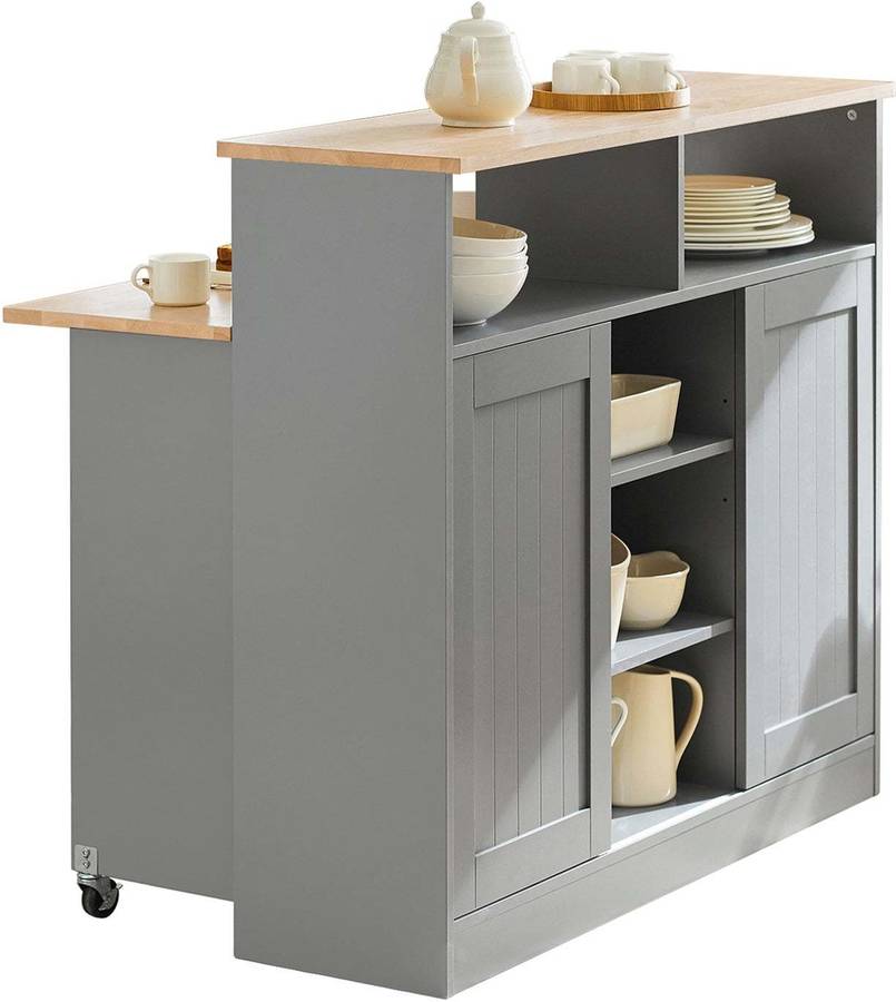 Aparador Sobuy Gris 110x97x68 cm fsb36hg de almacenamiento con encimera extensible isla cocina 110 97 68