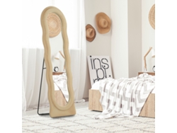 Espelho de Corpo Inteiro 160x50 Cm com Moldura em Veludo Ondulado para Sala de Estar e Quarto, Bege. PMM CAPITALI