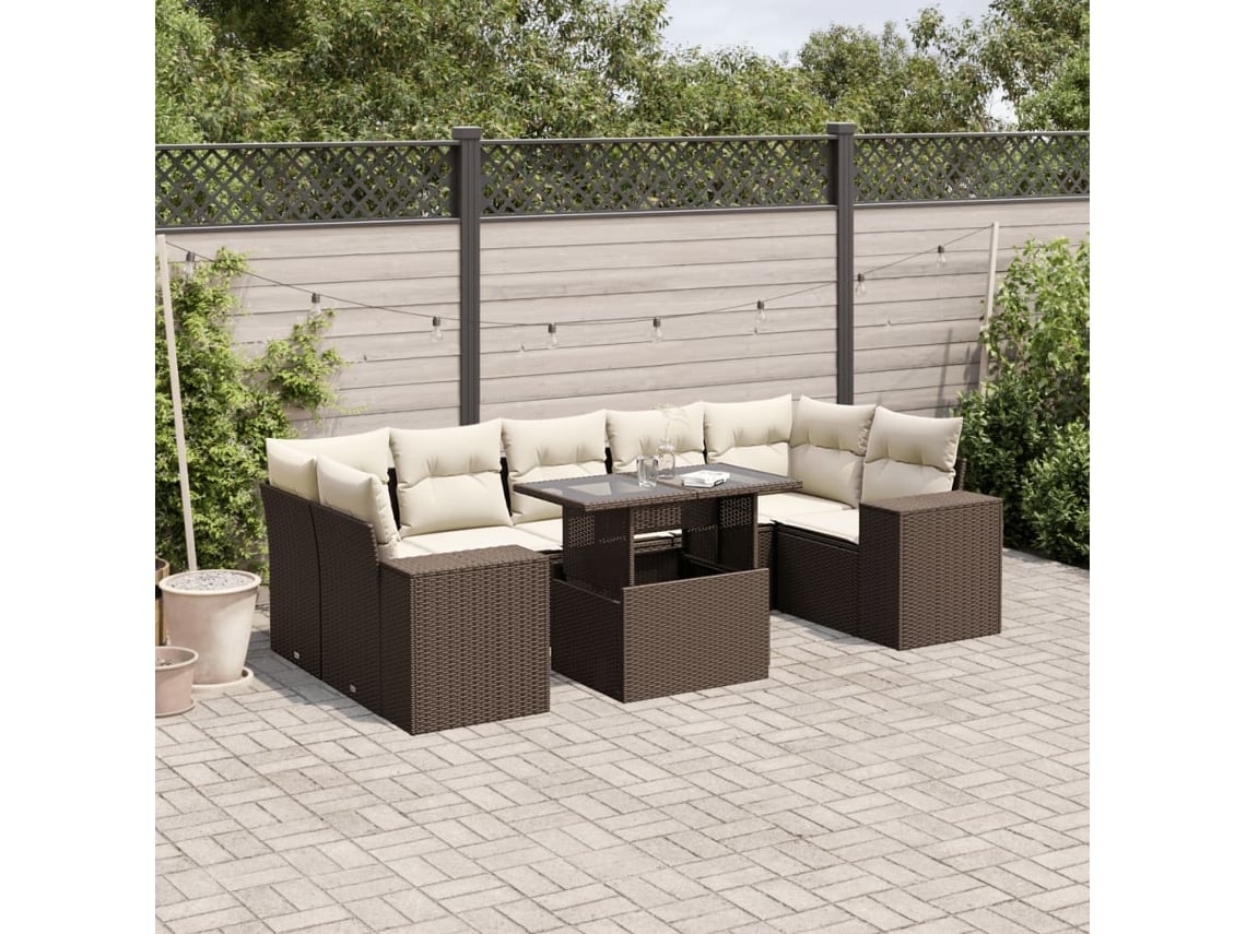 Conjunto de sofás de jardín con cojines de mimbre marrón, Dkd Home Decor