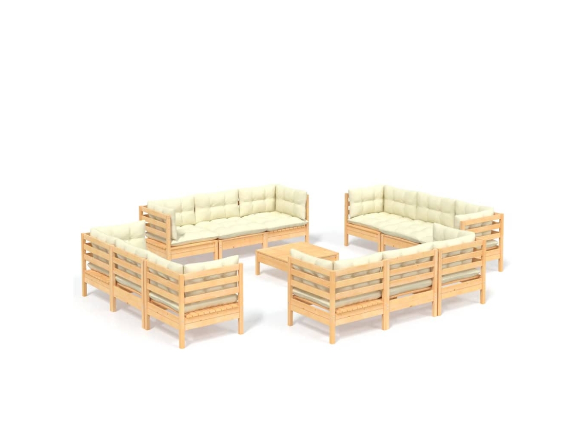 Maison Exclusive - Muebles De Jardín 13 Piezas Cojines Madera De Pino Crema