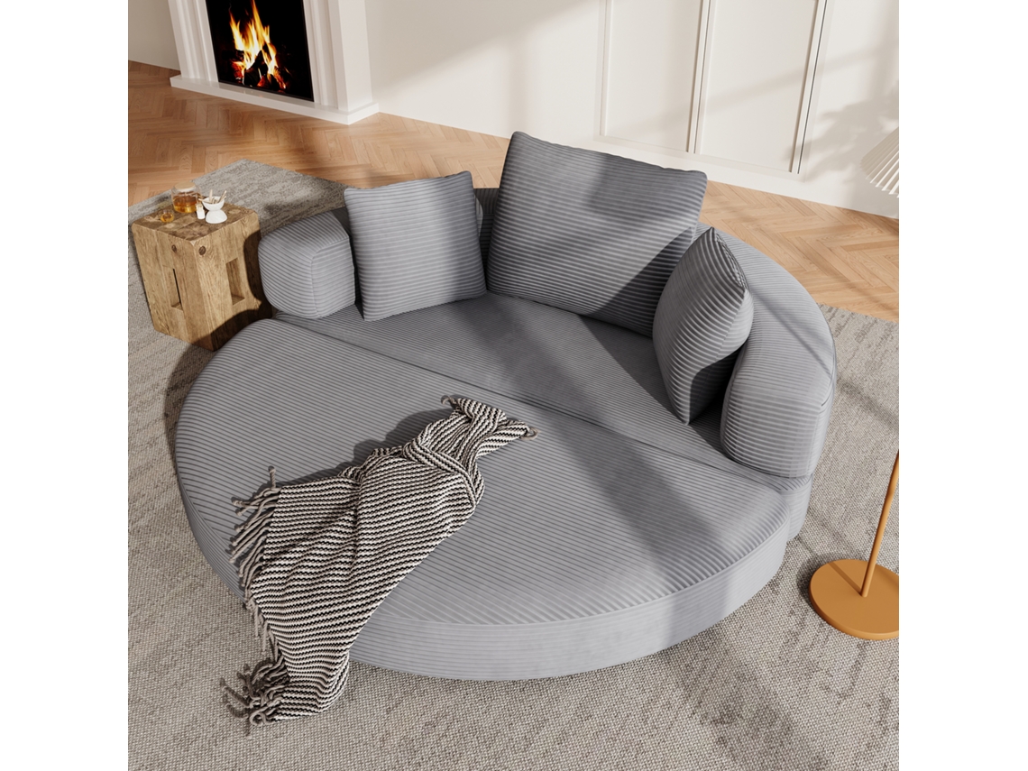 Sofá cama plegable de 173x176 cm - Modular, cojines incluidos, tapicería de pana - Gris