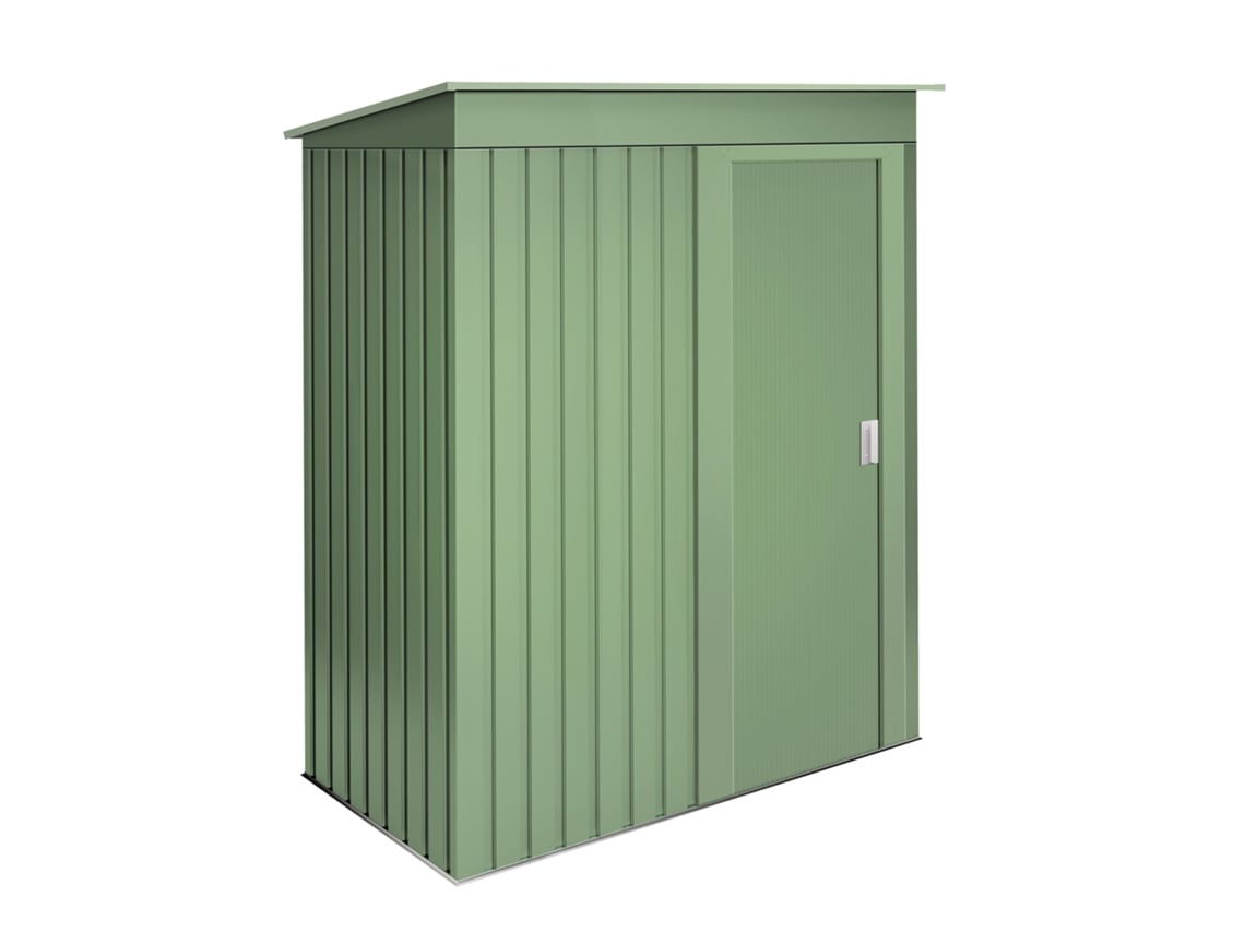 Abrigo Metálico de Jardín WASABI Verde 1,39m2 - 86x162x181cm - Puerta Corredera - Techo Inclinado
