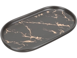Elegante Bandeja De Almacenamiento De Cerámica Con Efecto Mármol Negro Para El Baño.