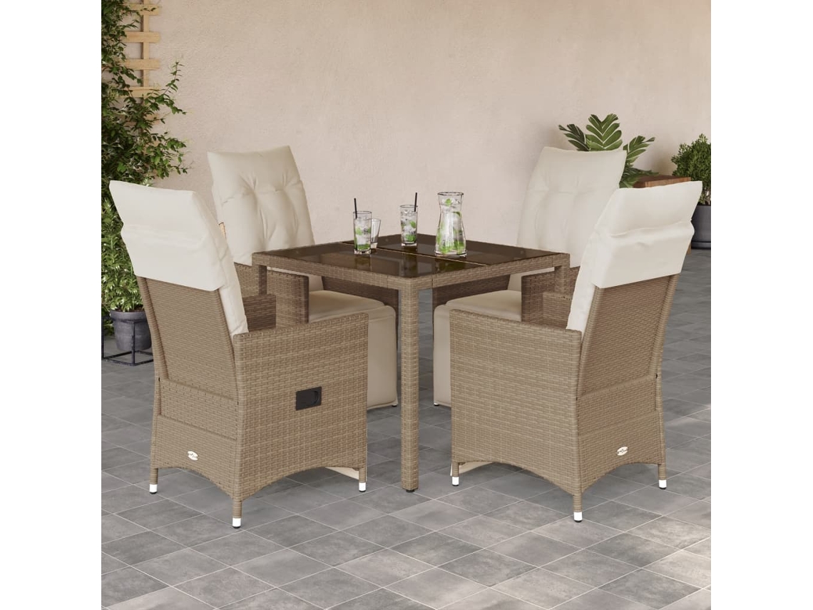 Conjunto de bistró de jardín de 5 piezas con cojines de mimbre beige DKD Home Decor