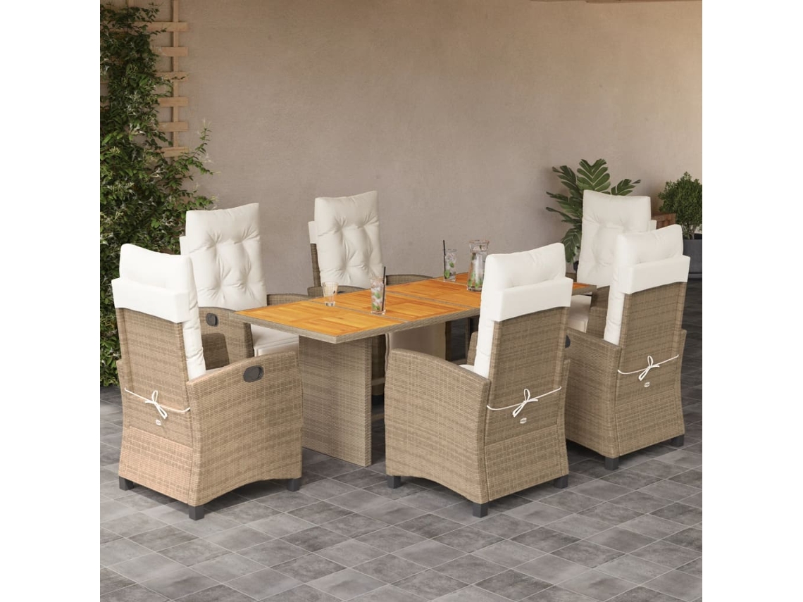 Juego de comedor de jardín de 7 piezas con cojines de mimbre beige de DKD Home Decor
