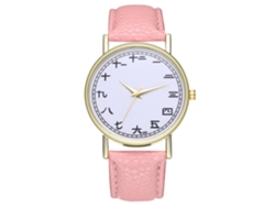 Reloj De Pulsera Para Mujer De Moda Con Correa De Cuero Pu Dial Redondo Analógico Cuarzo Rosa