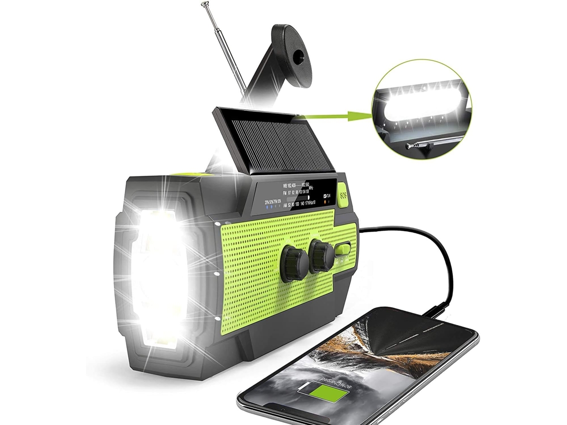 Rádio De Manivela De Emergência 4000mah Portátil Solar Am/fm Rádio Meteorológico /verde GERTIZ