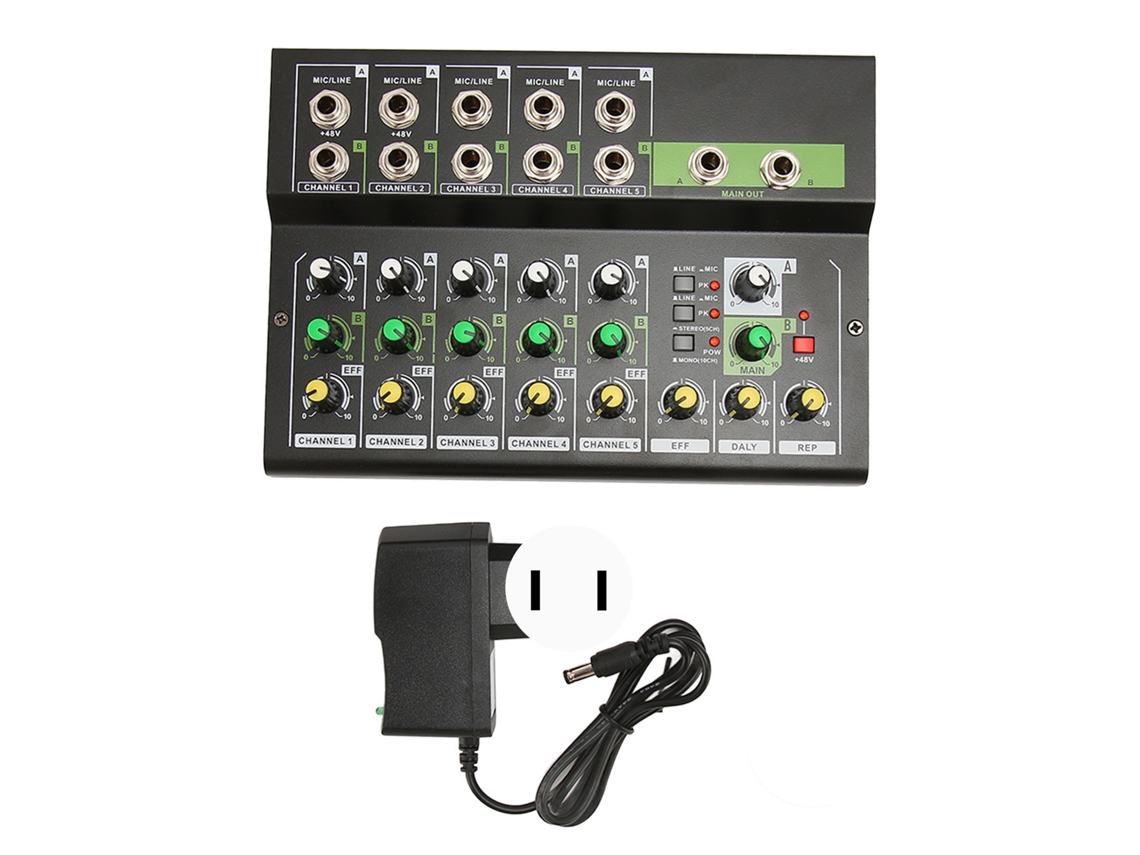 Consola De Mezcla Estéreo Profesional De 5 Canales Con Alimentación Fantasma De 48 V Para Estudio De Dj Y Streaming (enchufe Estadounidense)