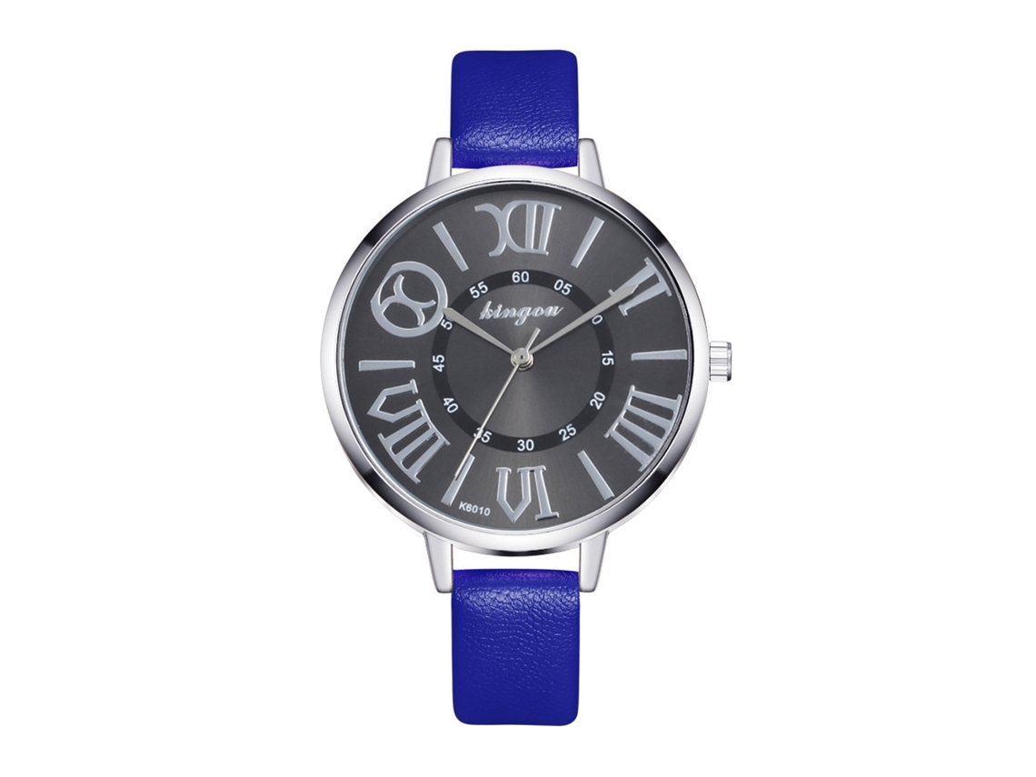 Reloj De Pulsera Moderno Coreano Para Mujer En Piel Azul - Analógico De Cuarzo Redondo