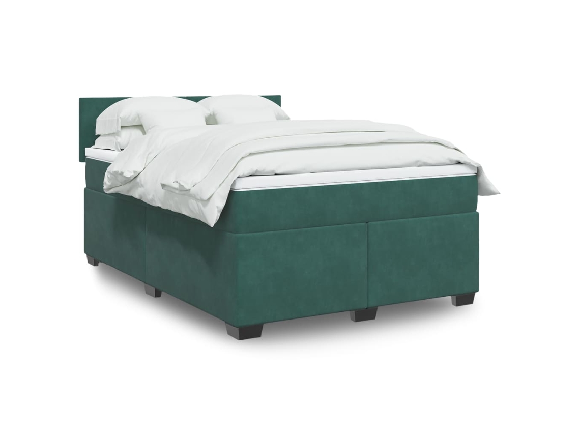 Cama Box Spring Con Colchón Terciopelo Verde Oscuro 140x190 Cm