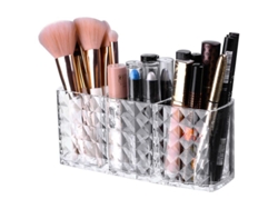Organizador De Cosméticos De Acrílico Transparente Con 3 Compartimentos Para Brochas De Maquillaje.