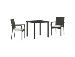 Conjunto de comedor de jardín Vidaxl de 3 piezas con cojines de polirratán negro