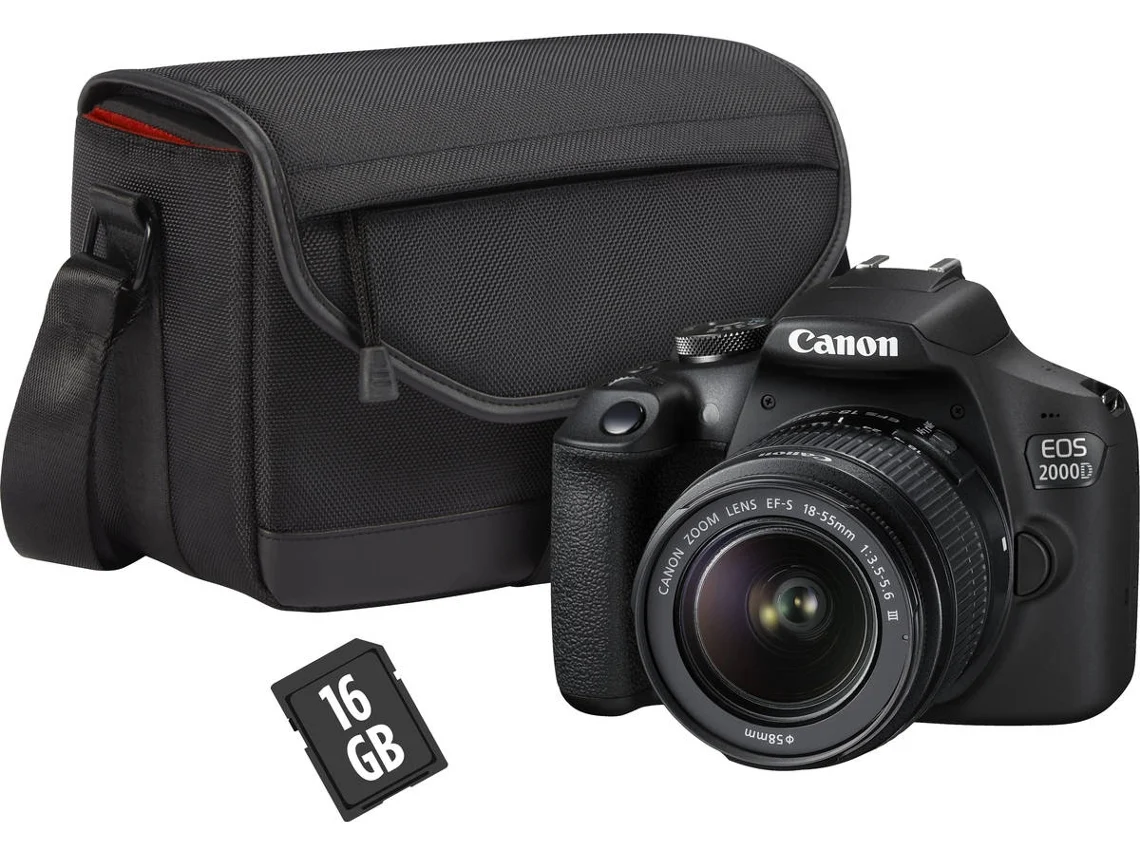 Kit Cámara Réflex CANON EOS 2000D + 18-55 mm DC + Bolsa SB130 + 16 GB (24.1 MP - Sensor APS-C - ISO: 100 a 12800)
