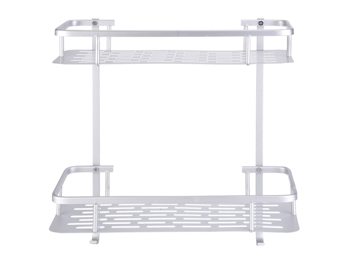 Estante de pared de aluminio para baño, doble capa, 2 ganchos