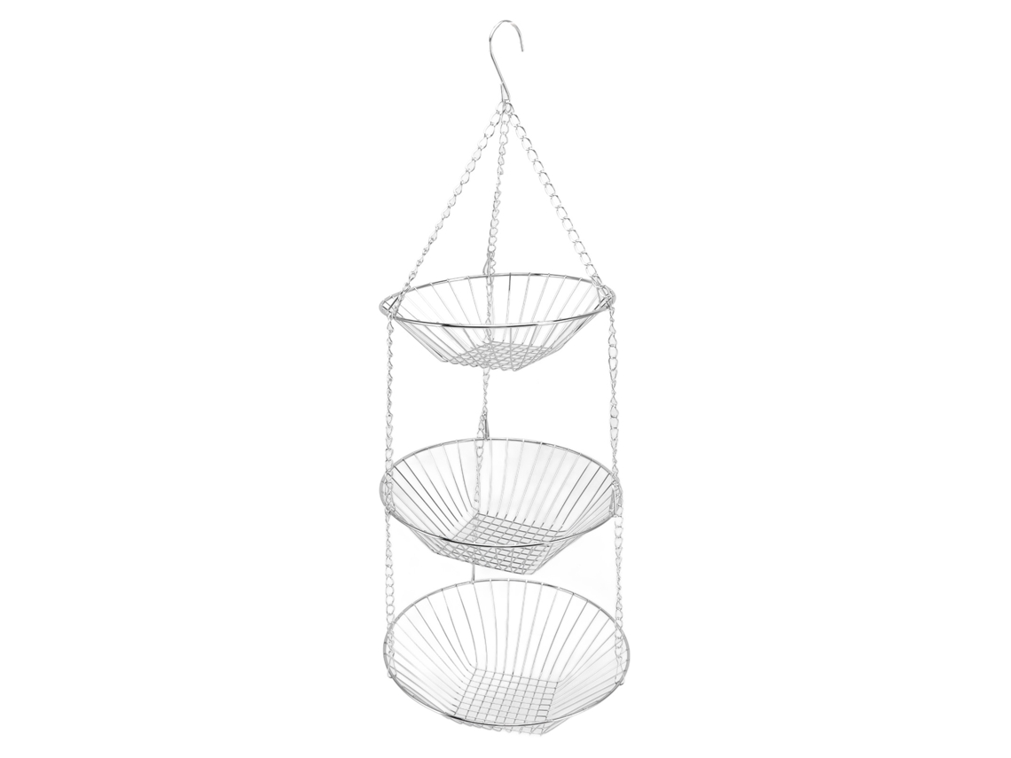 Cesta De Frutas Suspensa 3 Camadas De Ferro Para Cozinha, Legumes E Flores Com Armazenamento