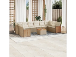 Conjunto de sofá de jardín de 11 piezas con cojines, mimbre sintético beige, DKD Home Decor