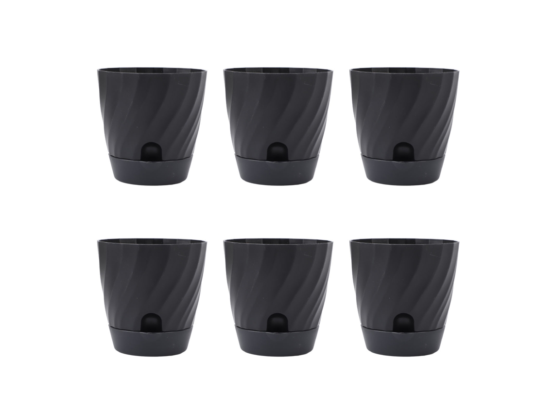 6 Macetas De Plástico Para Jardín Y Balcón, Ligeras, Duraderas, Color Negro.