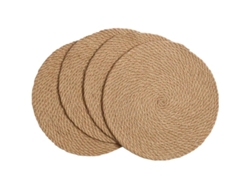 2026-39992-set De 4 Manteles De Yute Redondos Resistentes Al Calor 30cm Artesanales Para Mesa Hogar Fiestas