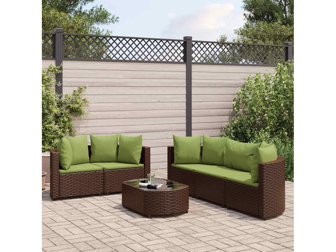 Conjunto de sofá de jardín de 6 piezas con cojines de mimbre sintético marrón de DKD Home Decor