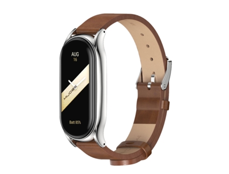 Correa de reloj inteligente para Xiaomi Mi Band 8 Mijobs Plus Funda de microfibra PU Correa de reloj de cuero (marrón plateado)