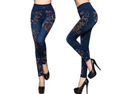 Pantalones Leggings Falsos Vaqueros Mujer Estampado Floral Casual Talla Xl Azul Poliéster