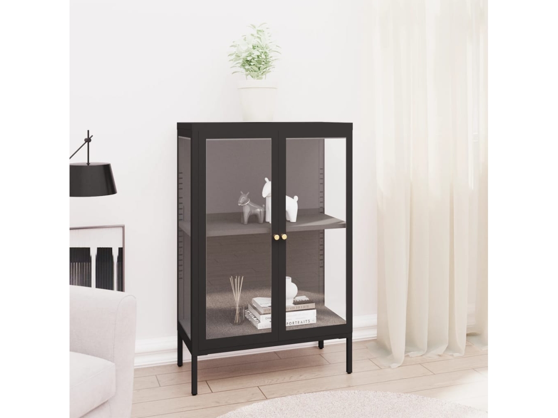 Lovely Home Aparador 75X35X105 Cm Cristal y Acero Negro