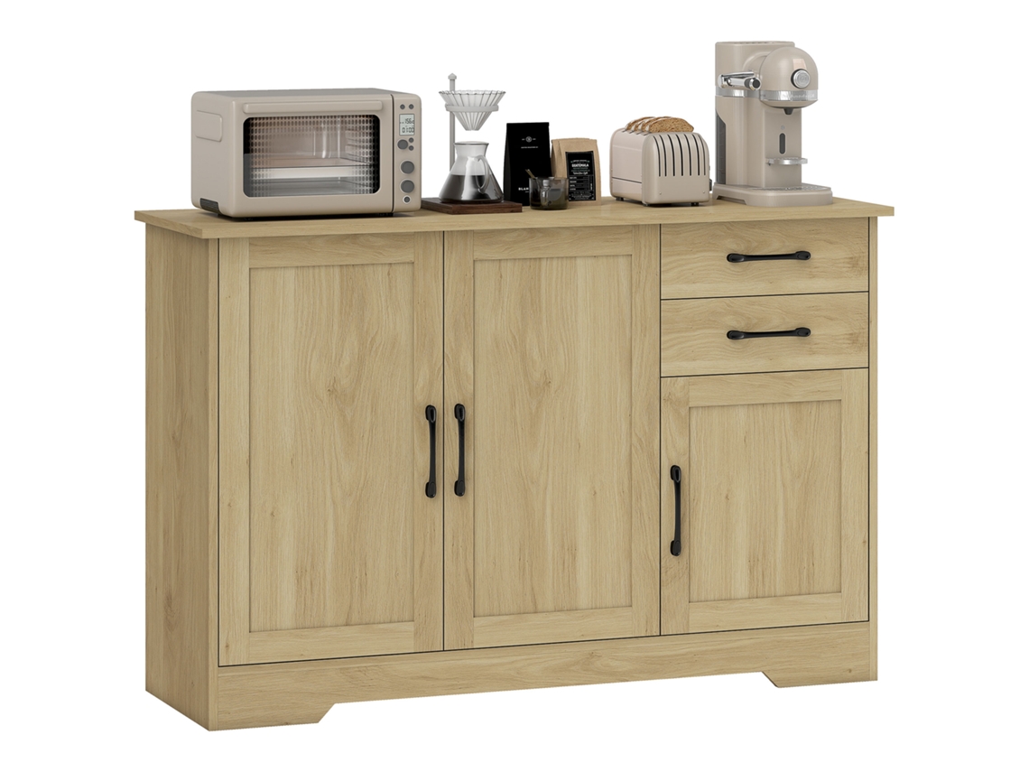 Aparador con 3 puertas, 2 cajones y estante ajustable, 120 x 38 x 79 cm, madera natural. ZENCORE SERVICES