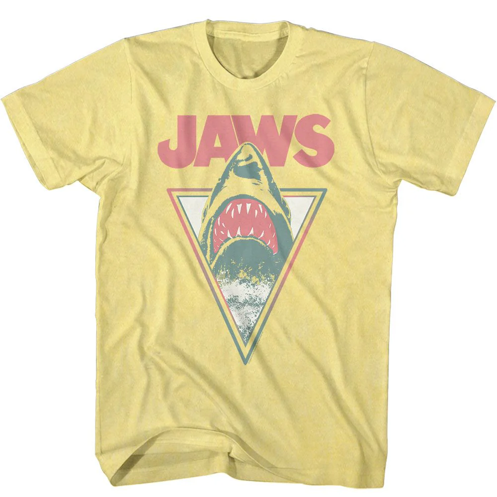 Unisex Adult T-shirt Rockinstone Jaws Movie Neon Jaws Heather Yellow Sizem