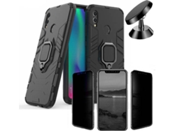 Kit Carcasa, Protector Privacy y Soporte Magnetico Huawei P Smart 2019 Military Defender Negro