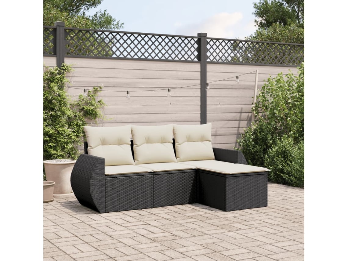 Conjunto de sofás de jardín de 4 piezas DKD Home Decor con cojines de mimbre negros