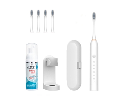 Cepillo de dientes eléctrico HHZ Ultrasónico 4 cabezales de cepillo Porta maleta Mousse de limpieza