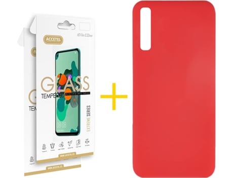 Kit Funda + 2 Protectores de Pantalla Samsung Galaxy A50 ACCETEL Silicona Líquida (Rojo)