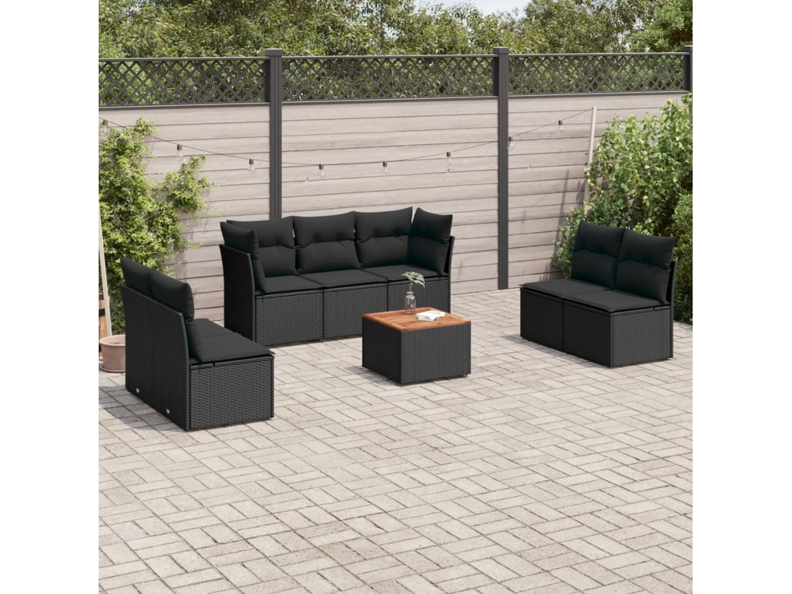 Conjunto de sofá de jardín de 8 piezas con cojines en mimbre sintético negro de DKD Home Decor