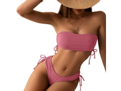Bikini rojo sexy de dos piezas para mujer con lazo en la espalda y tanga.