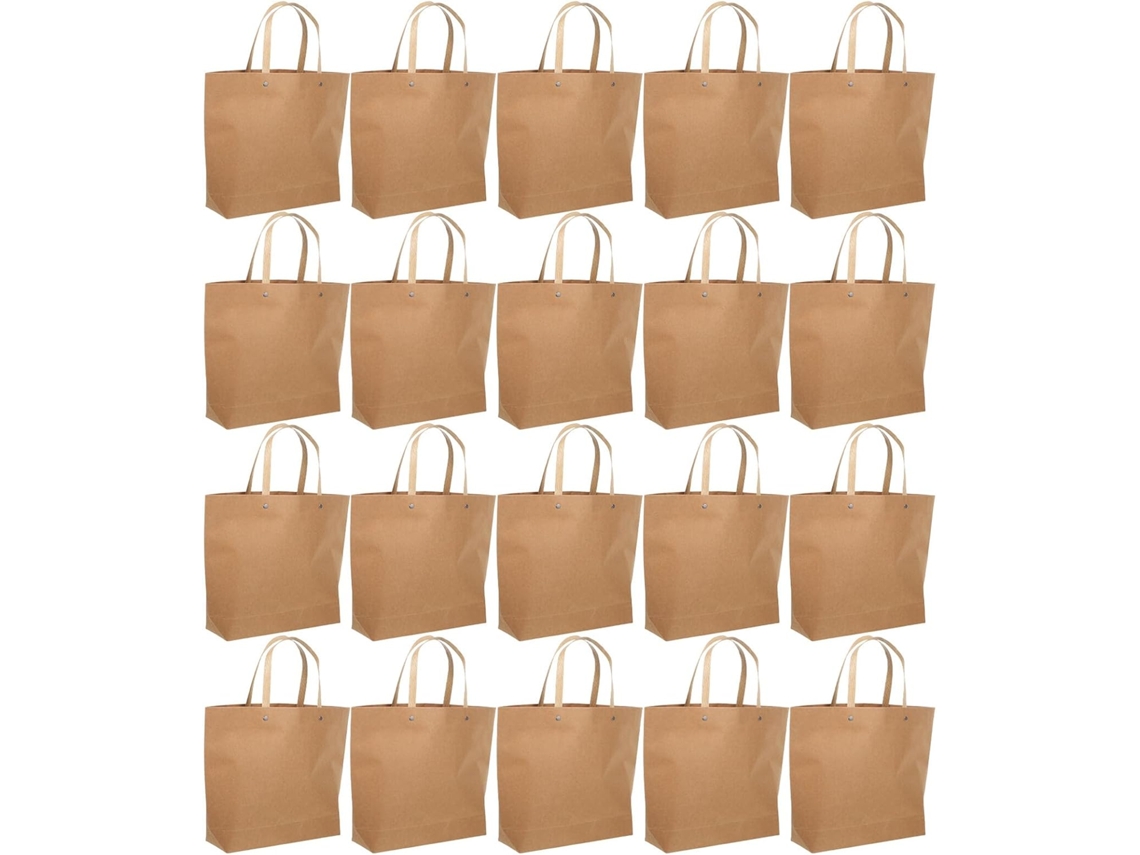 Paquete De 25 Bolsas De Papel Kraft Marrón Con Asas, Tamaño Pequeño, Reutilizables Para Envolver Regalos.