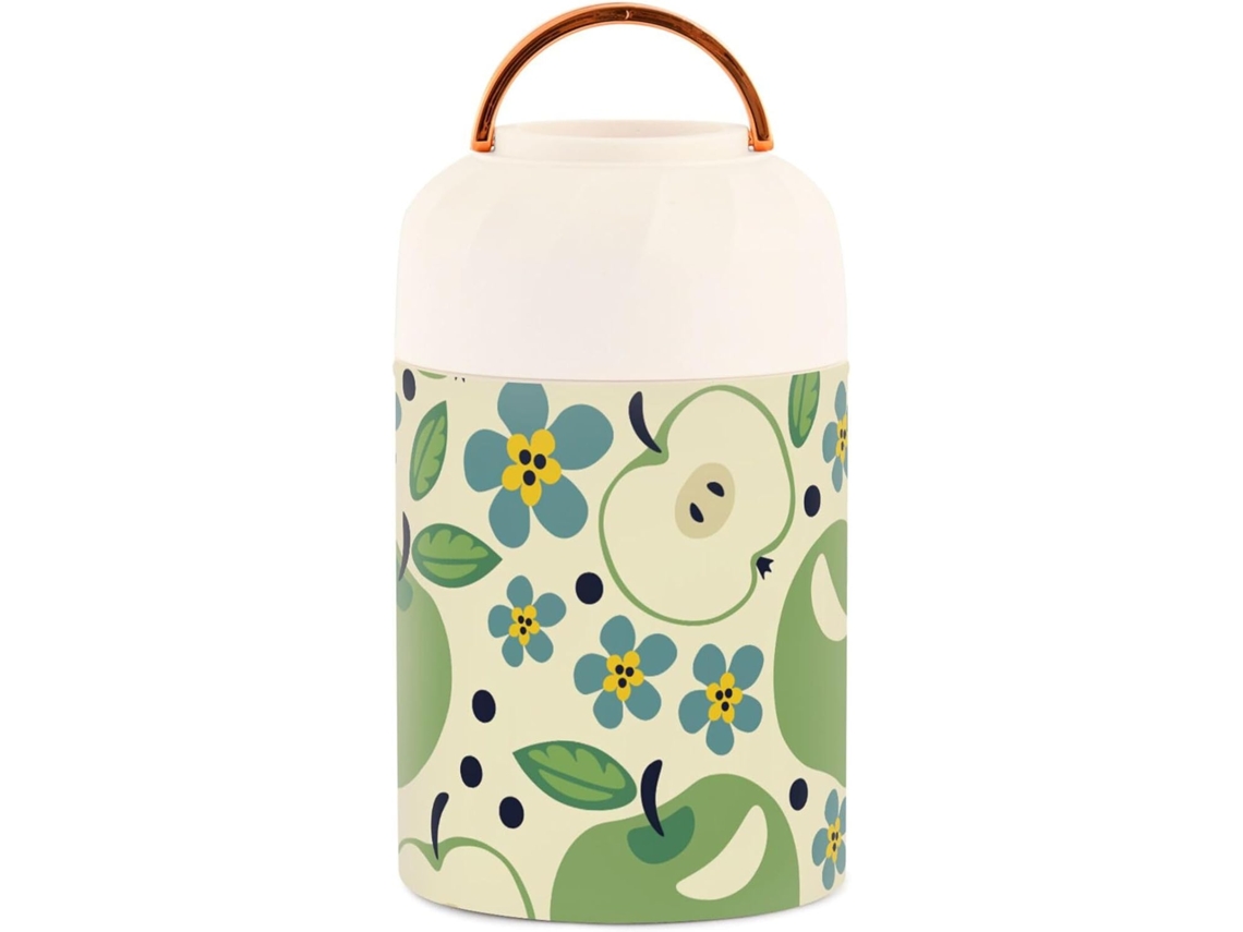 Tarro Térmico De Acero Inoxidable Con Cuchara Manzanas Flores 500 Ml Grado Alimenticio Libre Bpa