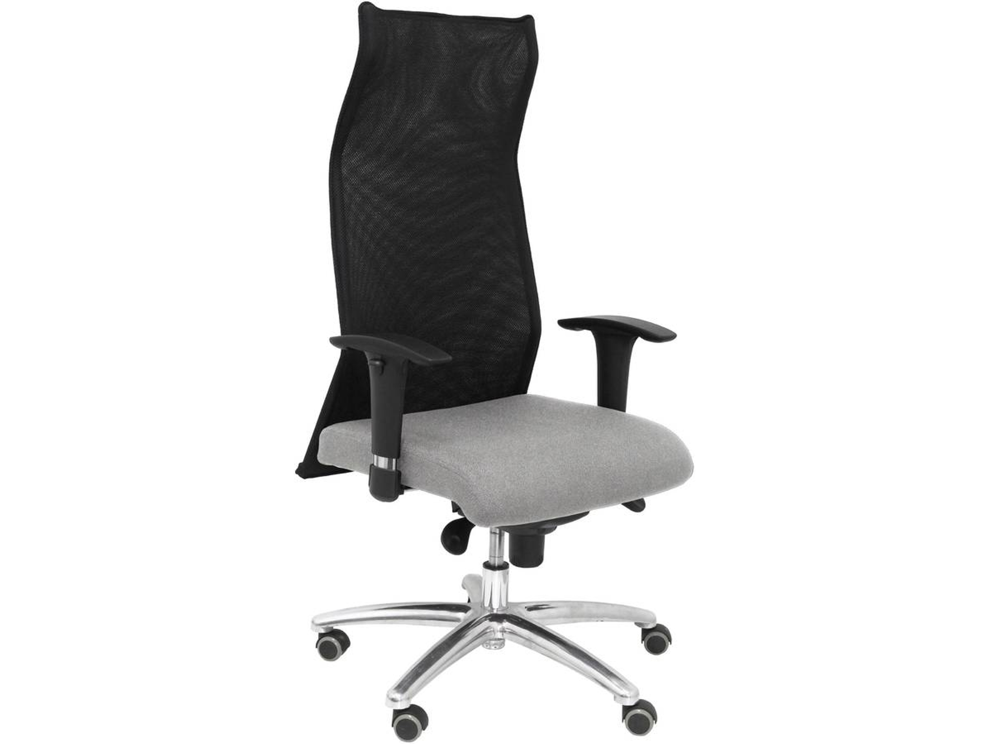 Silla de Escritorio Ejecutiva PIQUERAS Y CRESPO Sahúco XL Gris y Negro con ruedas de parqué (Malla y Tejido)