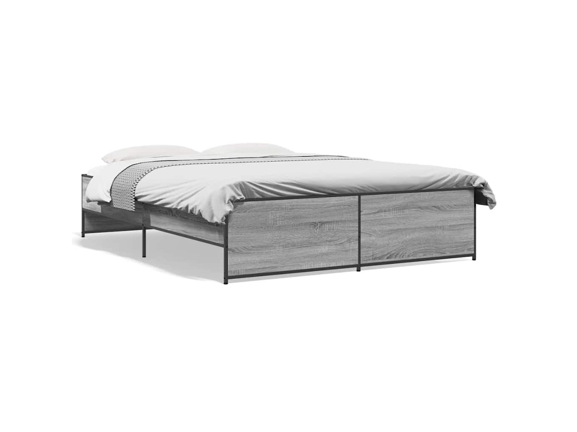 Maison Exclusive - Estructura Cama Madera Ingeniería Metal Gris Sonoma 160x200 Cm