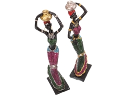 Conjunto De 2 Figuritas De Mujeres Tribales Africanas En Resina Con Recubrimiento Electrolítico De Oro Y Plata.
