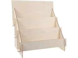 Expositor de madera natural de 3 niveles para postales y folletos. SFUSHOS