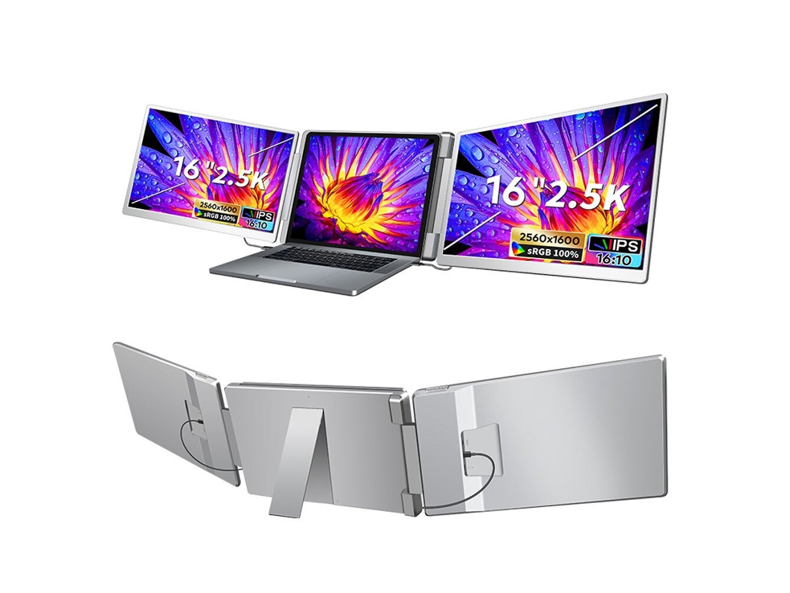 Monitor De Expansión De Pantalla Triple Portátil Fopo S5 De 16 Pulgadas | Rotación De 360° | 2.5k 2560*1600 Srgb 100% Fhd |