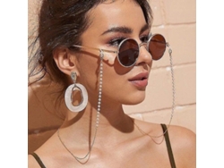 Cadena Para Gafas De Sol Con Perlas De Imitación - Accesorio Geométrico De Moda Para Gafas De Mujer - Plateado - 58-70cm