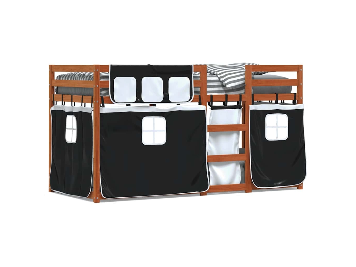 Maison Exclusive - Litera Con Cortinas Madera Maciza Pino Blanco Y Negro 80x200 Cm