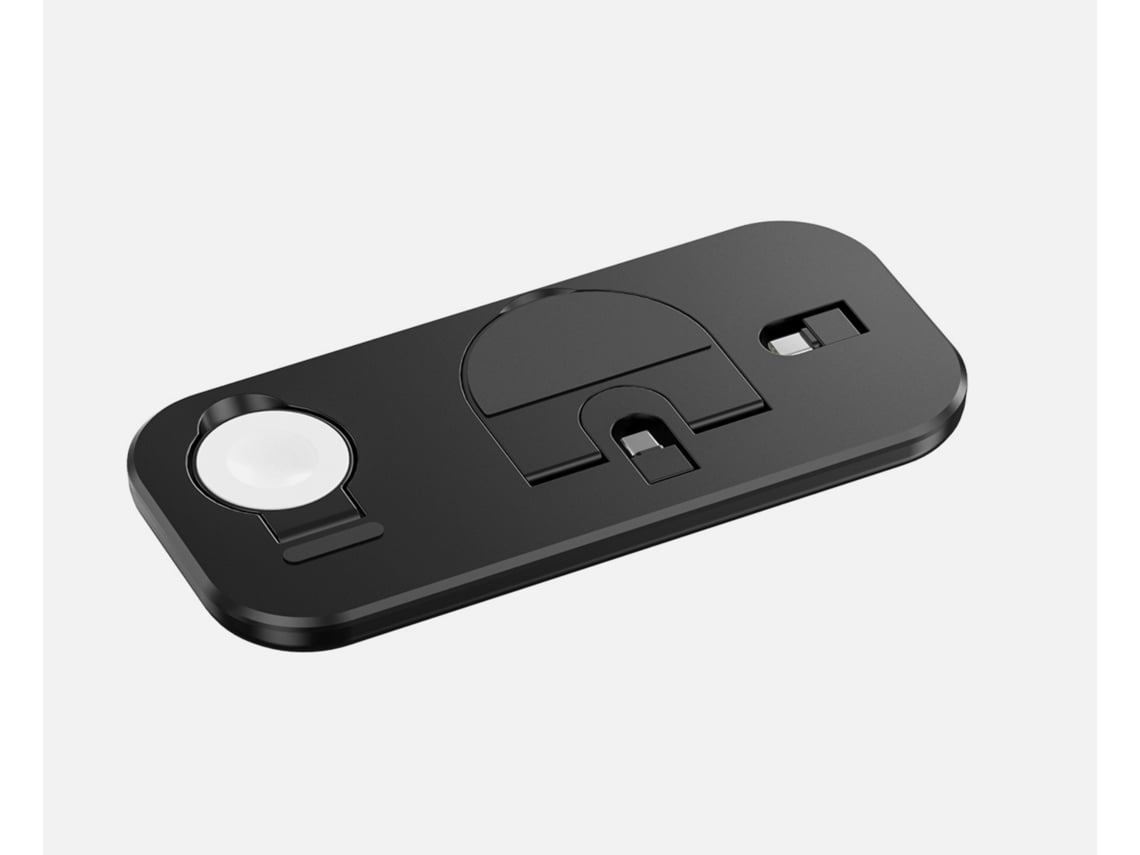 Cargador Inalámbrico 3 En 1 Para Móvil Reloj Y Auriculares Base De Mesa Negra