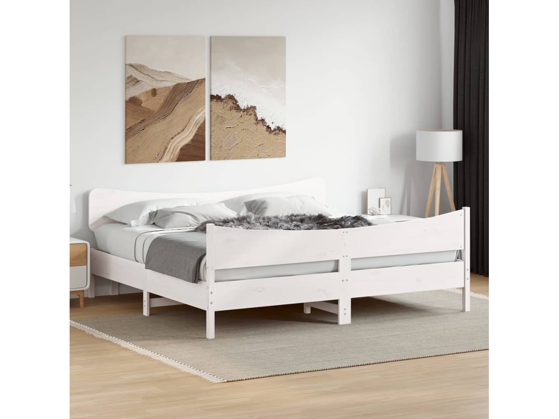 Cama Sin Colchón Madera Maciza De Pino Blanca 180x200 Cm
