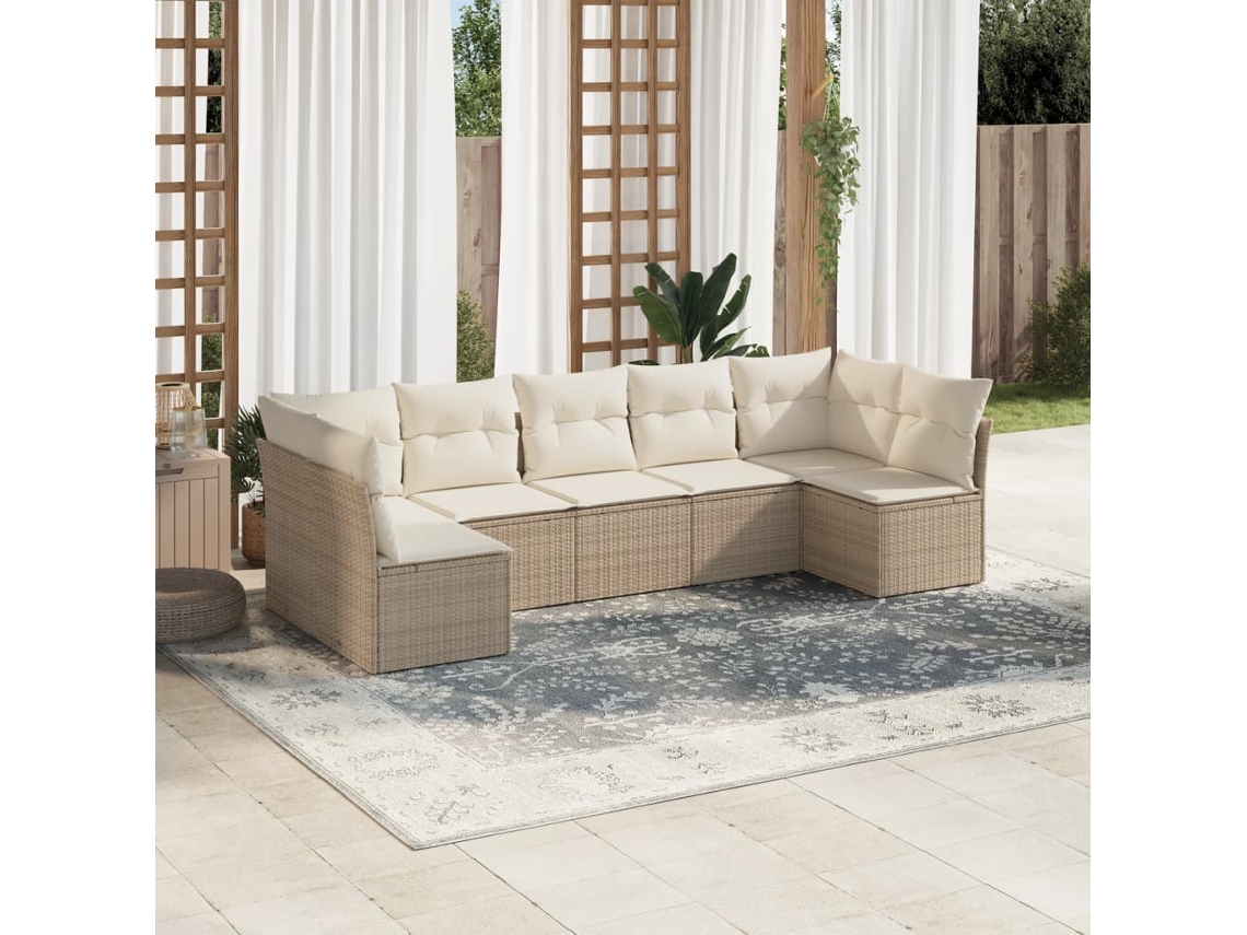 Conjunto de 7 sofás de jardín con cojines de mimbre beige de Dkd Home Decor